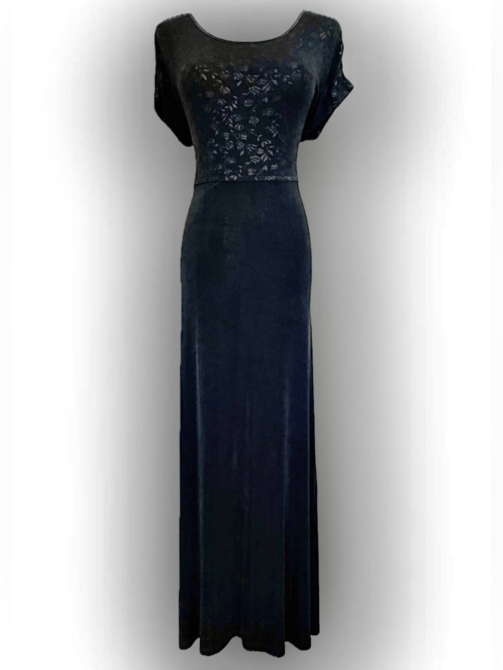 Whimsigoth Burnout Floral Sheer Fluid Knit Column Gown Hem Flaws Carole Little 4